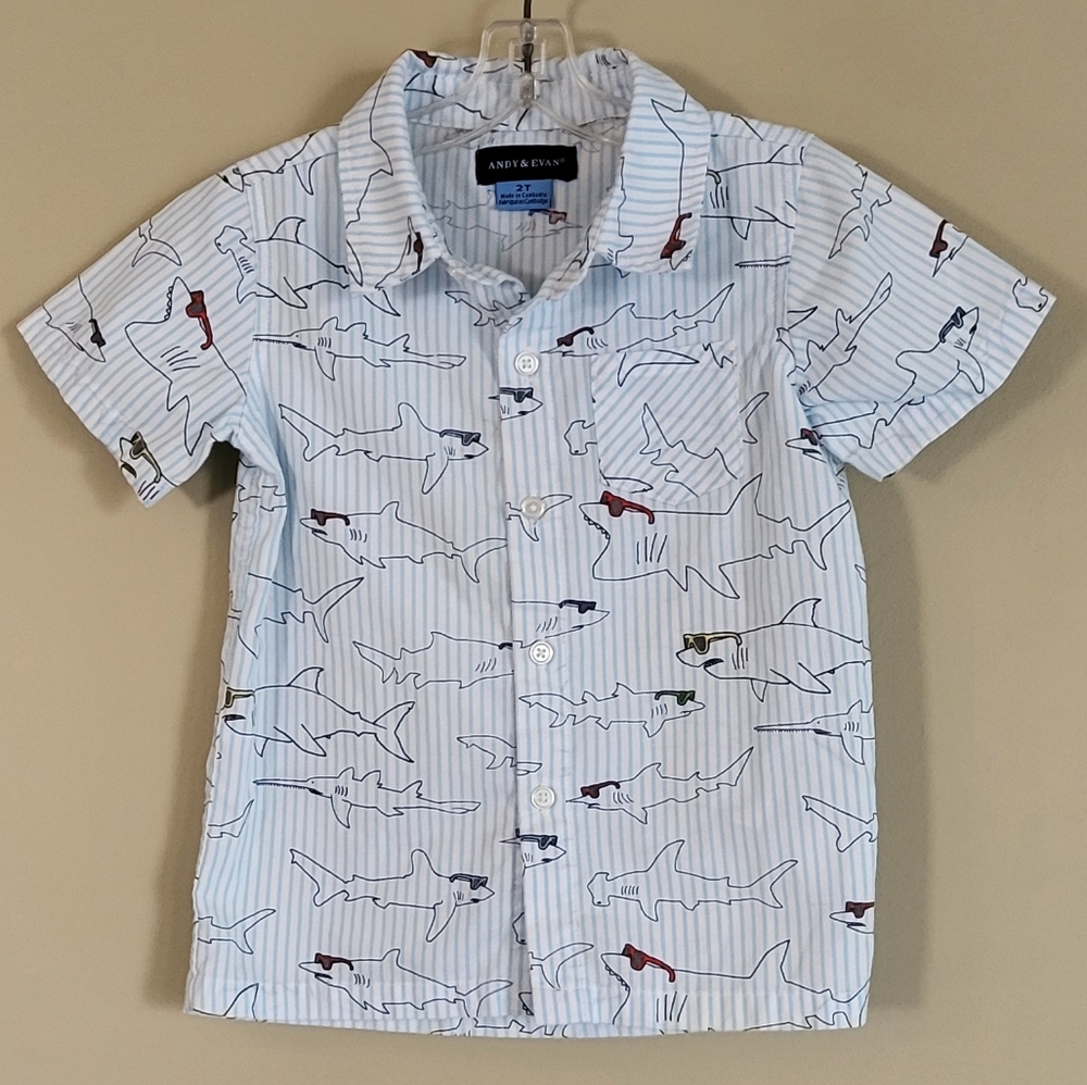 Andy & Evan shark print button down cotton shirt